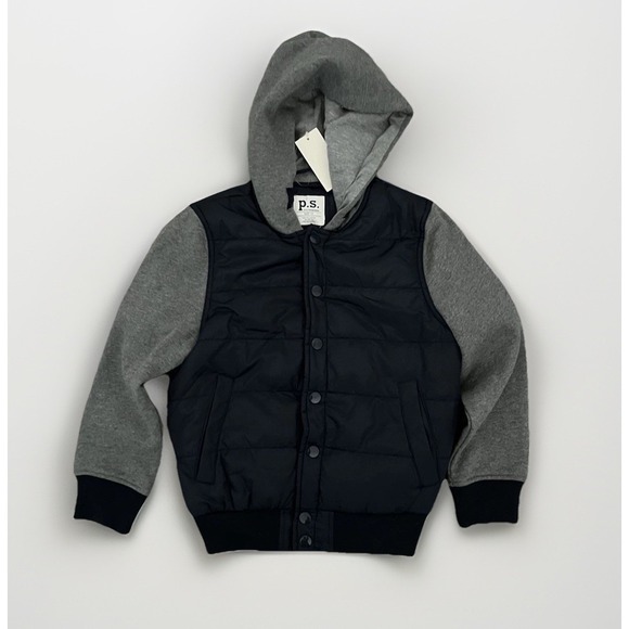 US Navy Other - p.s. Boys Bomber Jacket Hooded Quilted Puffer Navy Gray Coat Sweater Sleeves